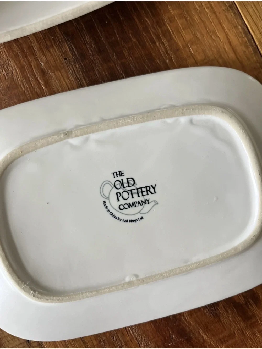 The Old Pottery Company Covered Butter Dish with Lid White farmhouse style
